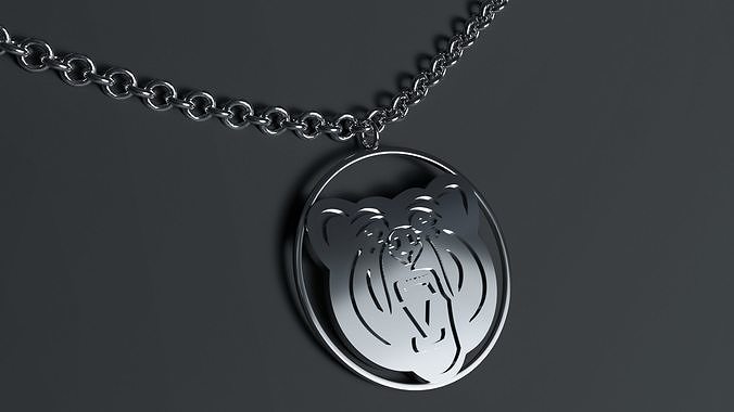 Bear Head Round Pendant Jewelry Stainless Steel Necklace Low-poly 3D model