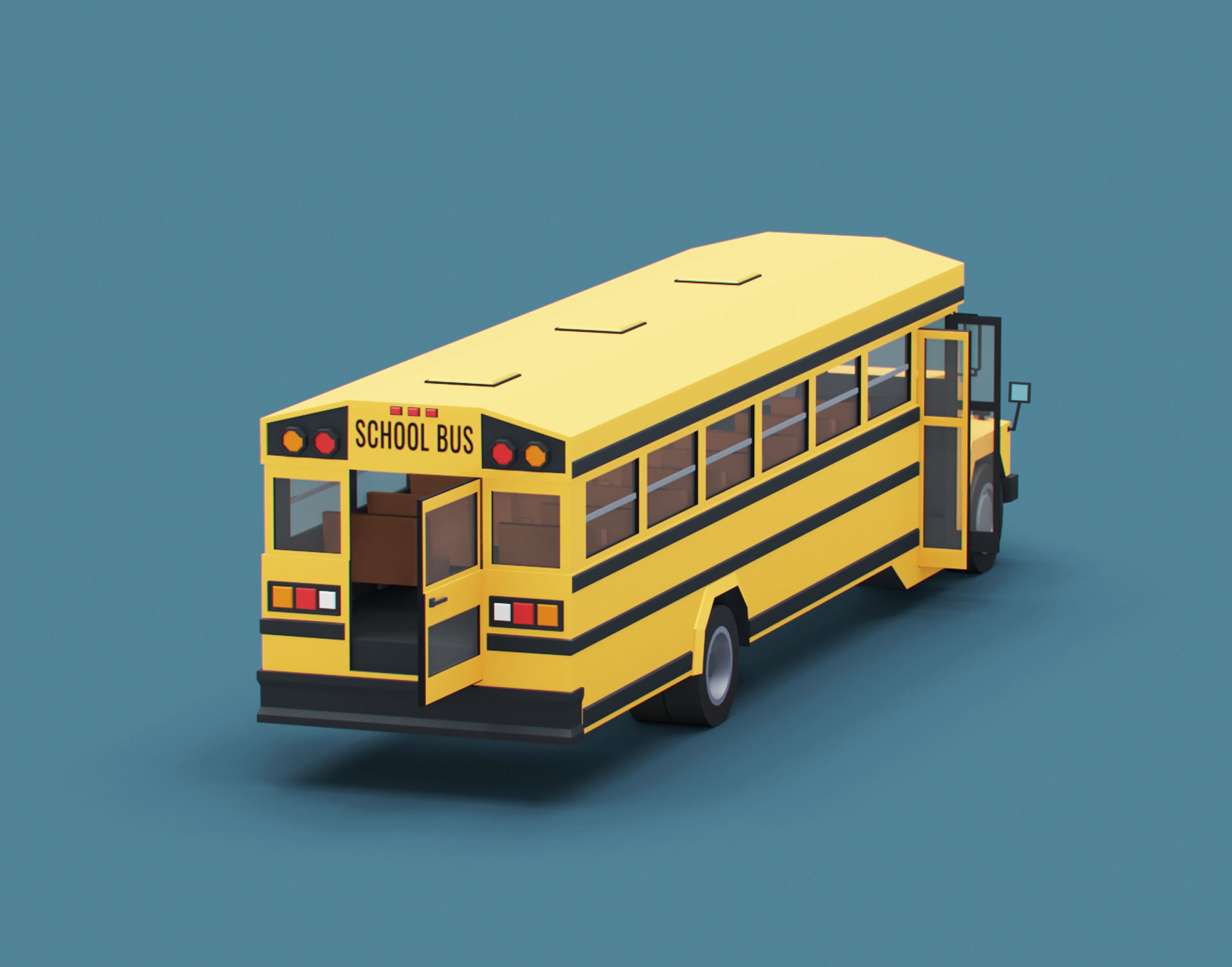 Cartoon Stylized School Bus Classic Low-poly 3D model_2