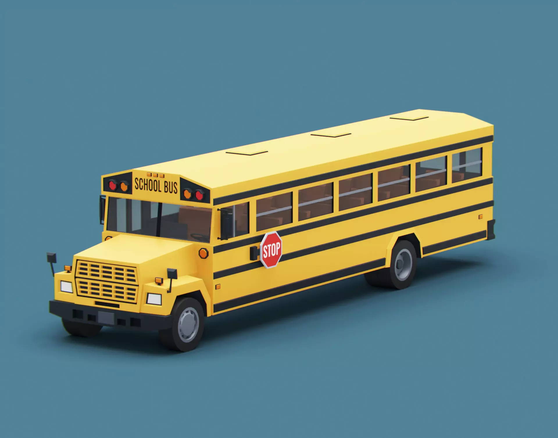 Cartoon Stylized School Bus Classic Low-poly 3D model_0