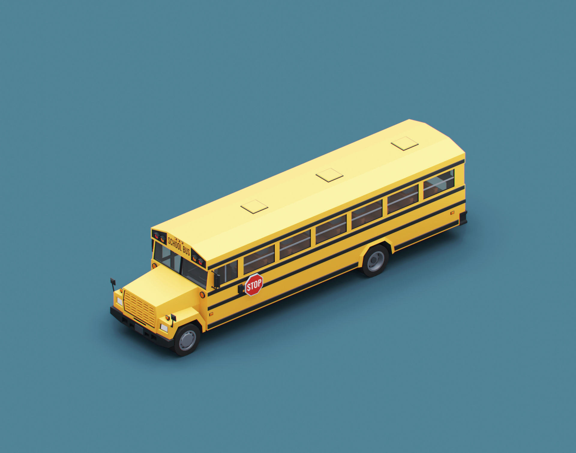 Cartoon Stylized School Bus Classic Low-poly 3D model_5