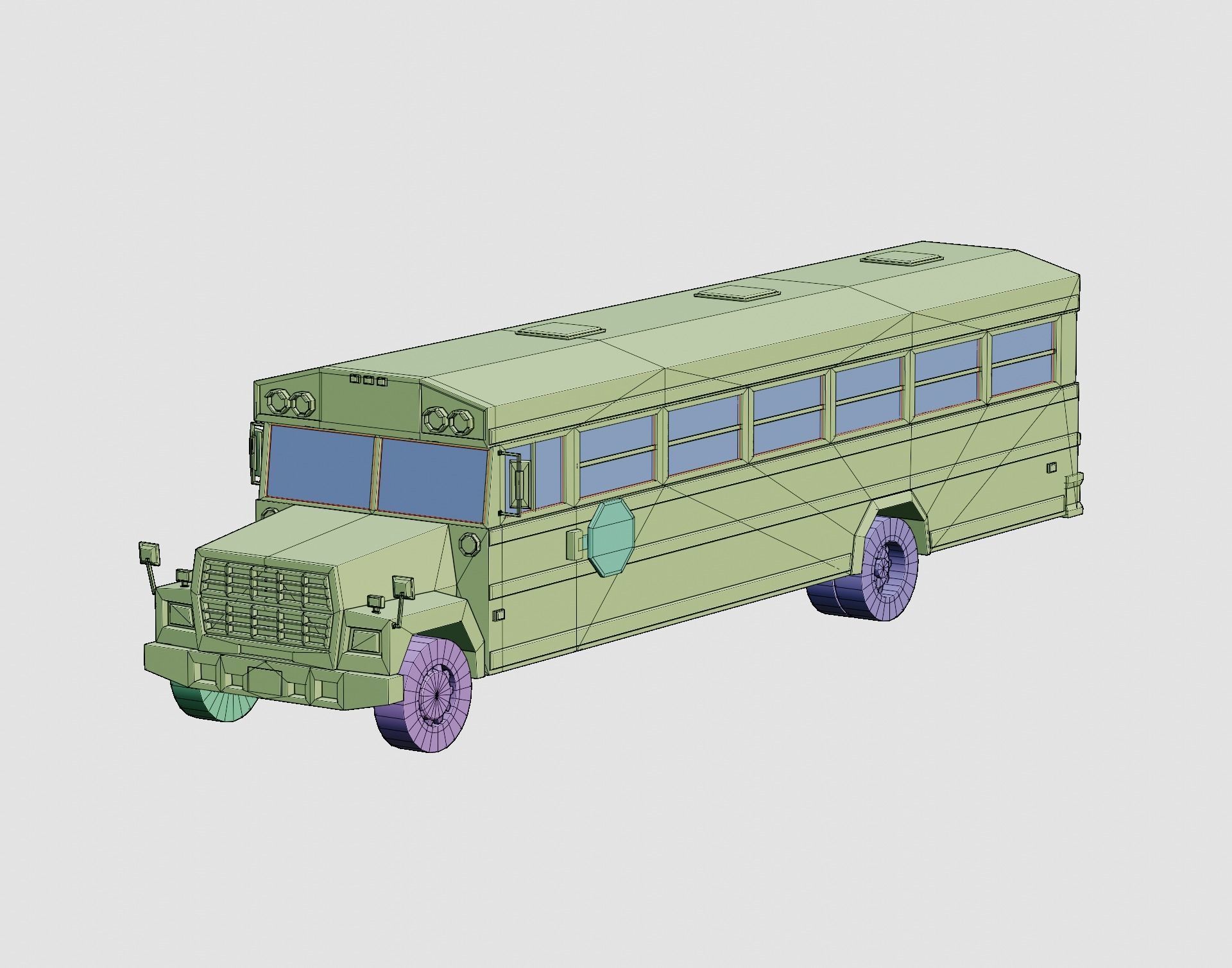 Cartoon Stylized School Bus Classic Low-poly 3D model_8