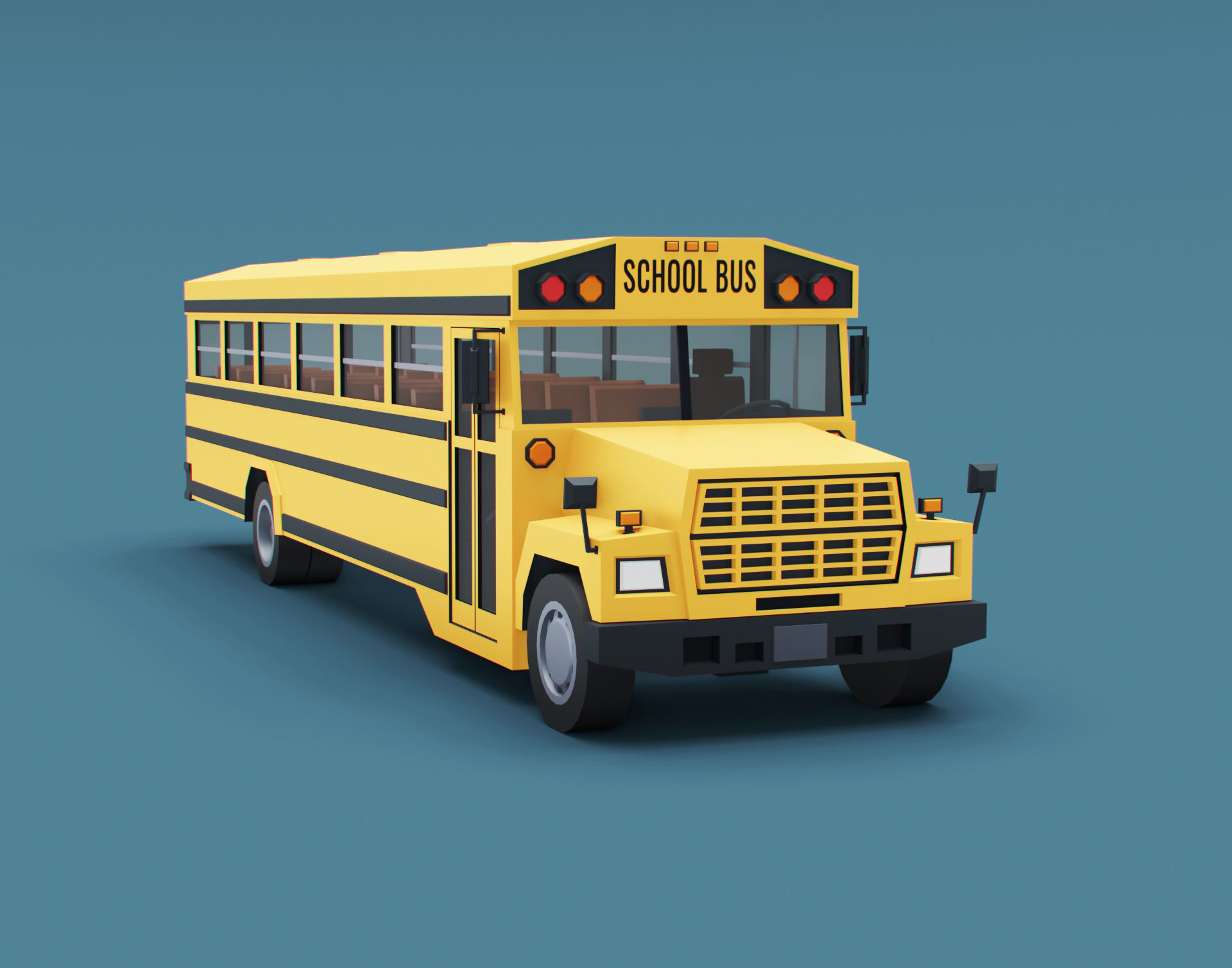 Cartoon Stylized School Bus Classic Low-poly 3D model_3