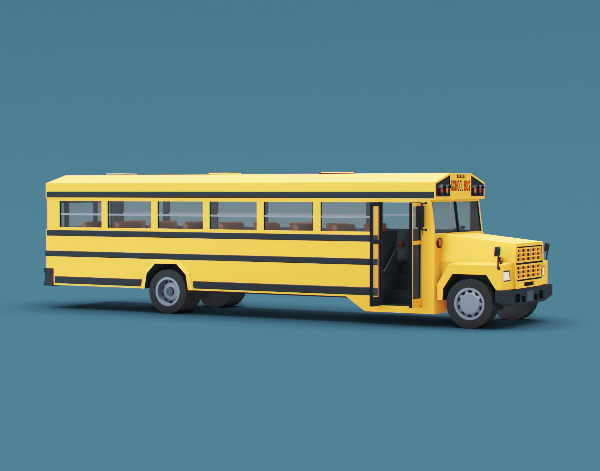 Cartoon Stylized School Bus Classic Low-poly 3D model_6