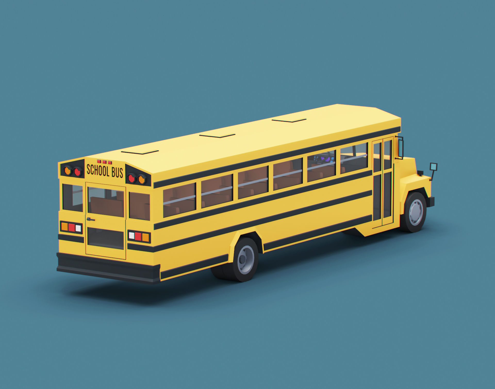 Cartoon Stylized School Bus Classic Low-poly 3D model_1