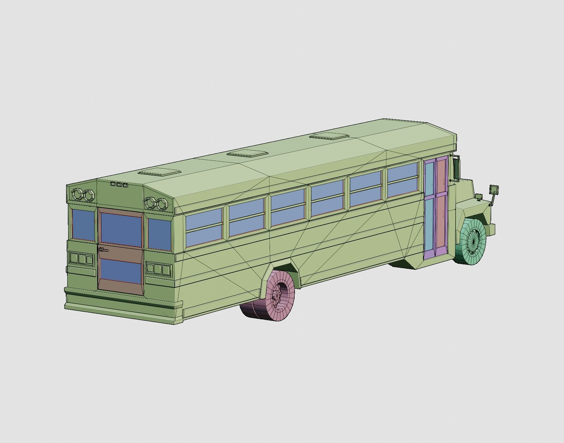 Cartoon Stylized School Bus Classic Low-poly 3D model_9