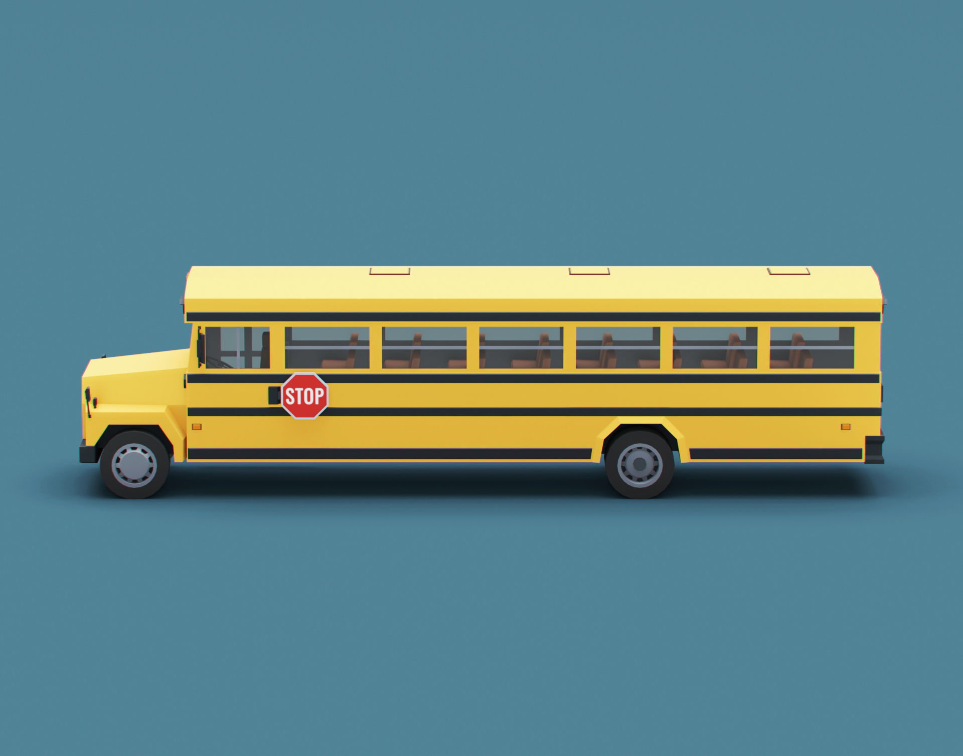 Cartoon Stylized School Bus Classic Low-poly 3D model_7