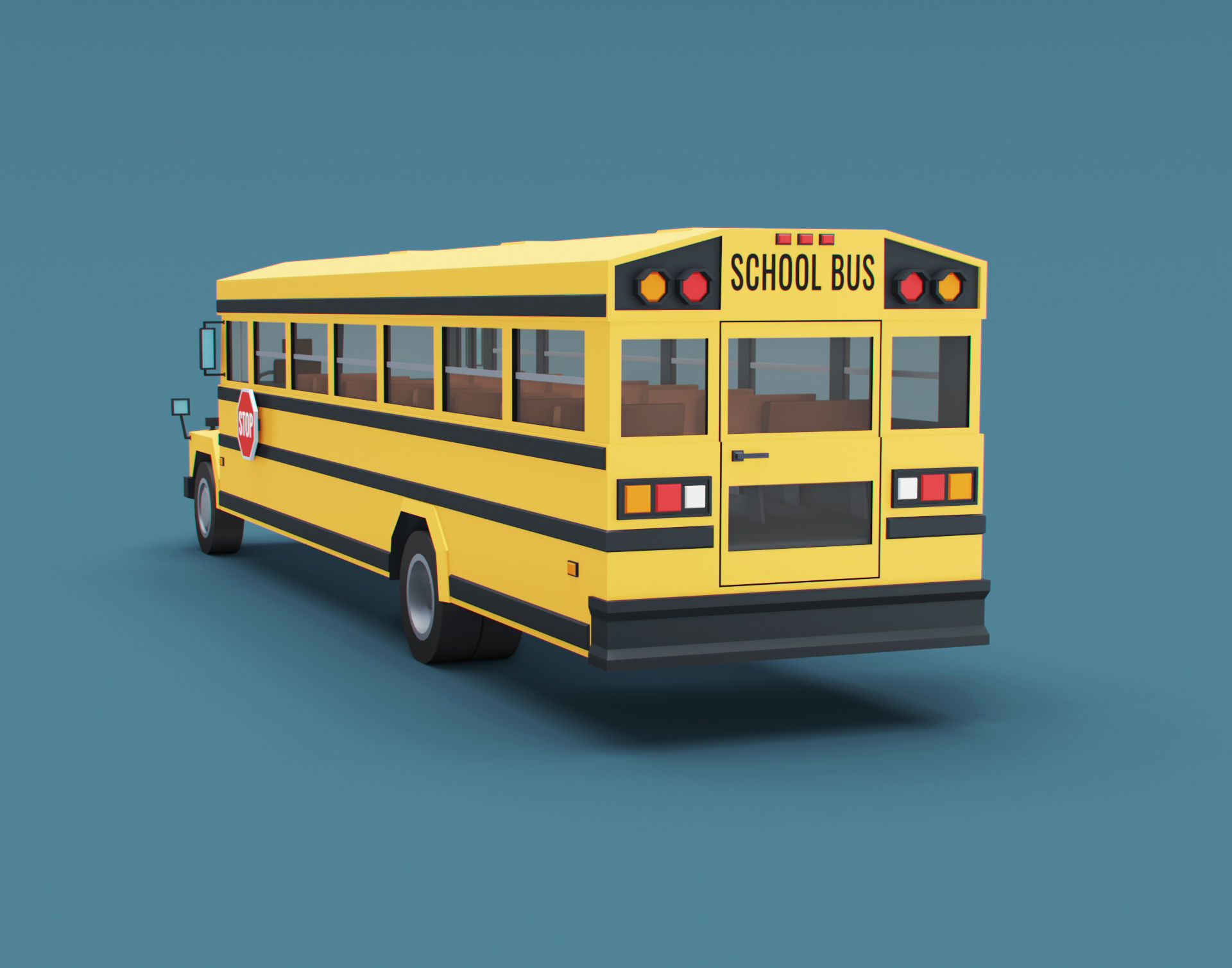 Cartoon Stylized School Bus Classic Low-poly 3D model_4