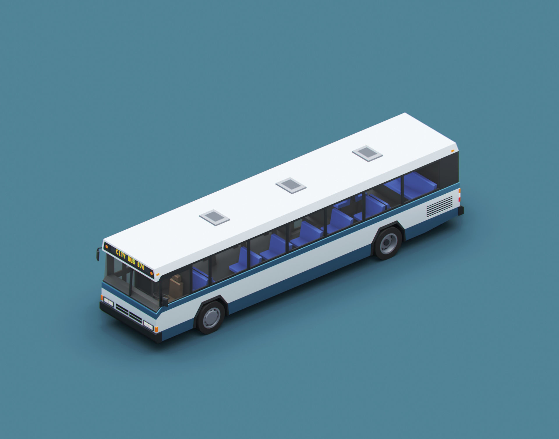 Cartoon Stylized City Bus Classic 80s Low-poly 3D model_6