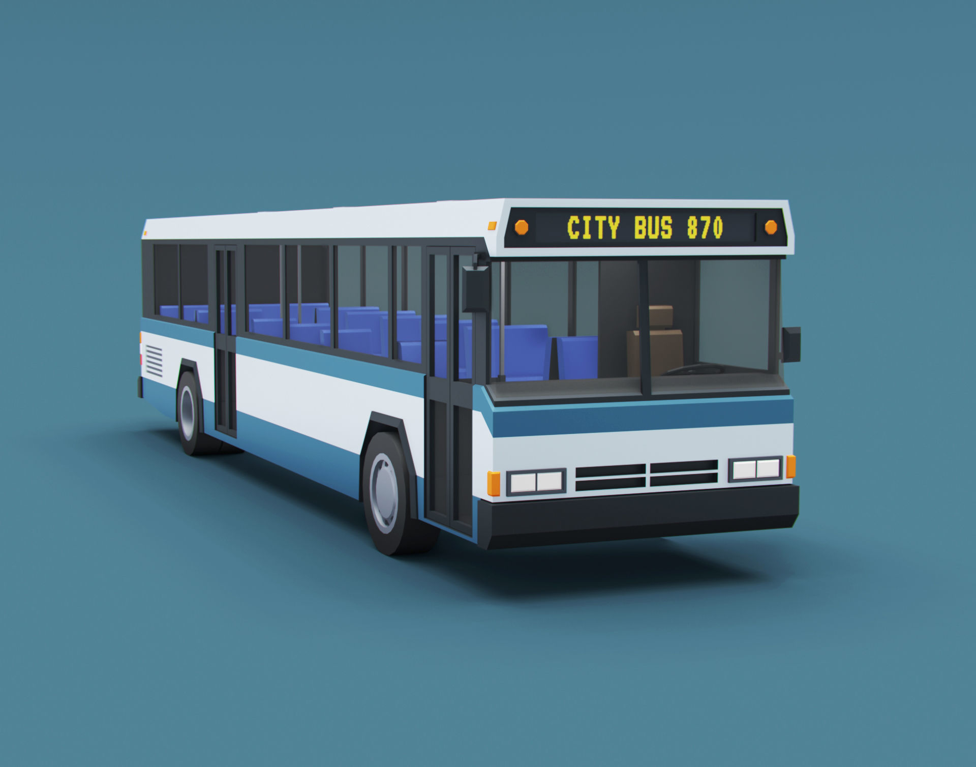 Cartoon Stylized City Bus Classic 80s Low-poly 3D model_3