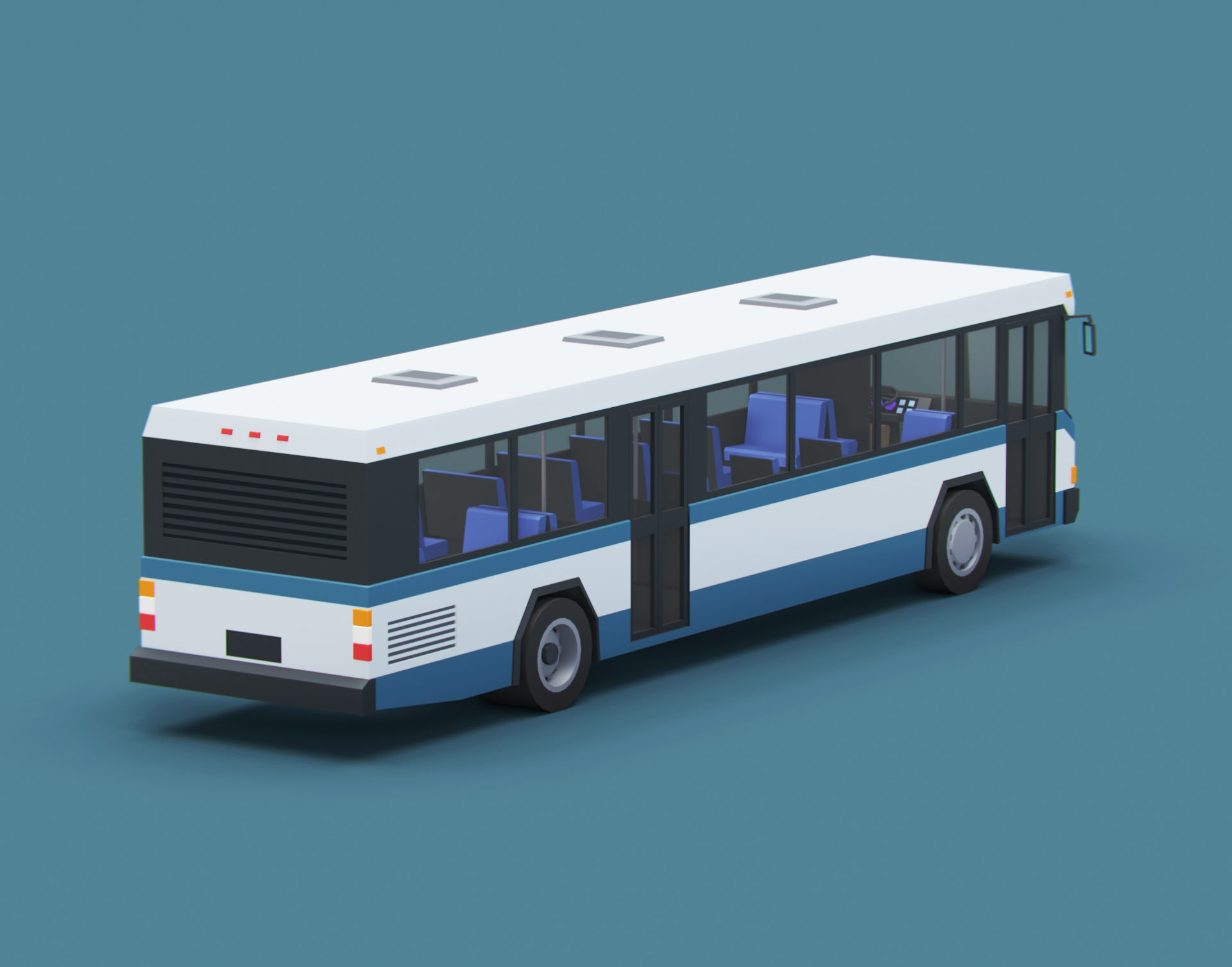 Cartoon Stylized City Bus Classic 80s Low-poly 3D model_1