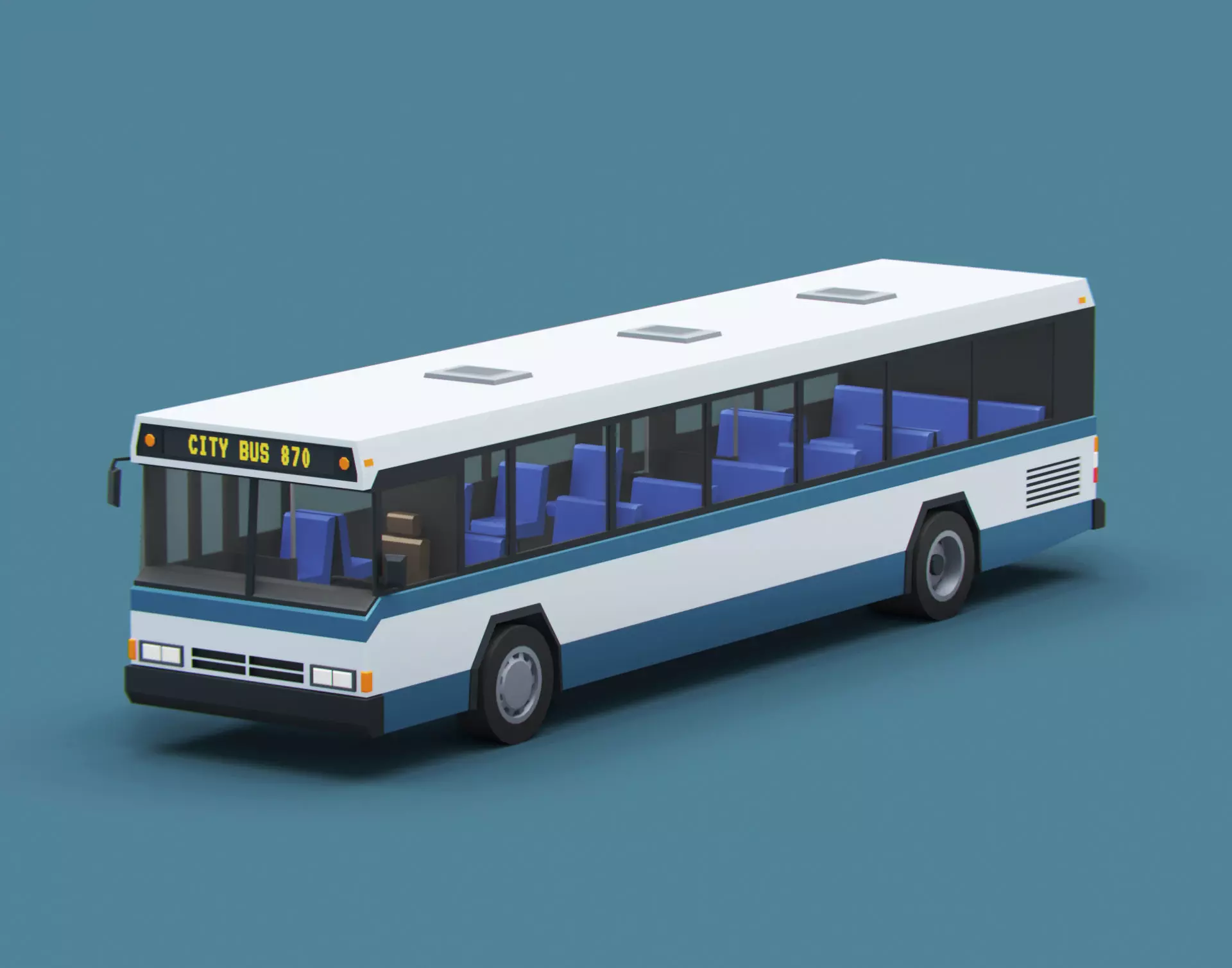 Cartoon Stylized City Bus Classic 80s Low-poly 3D model_0