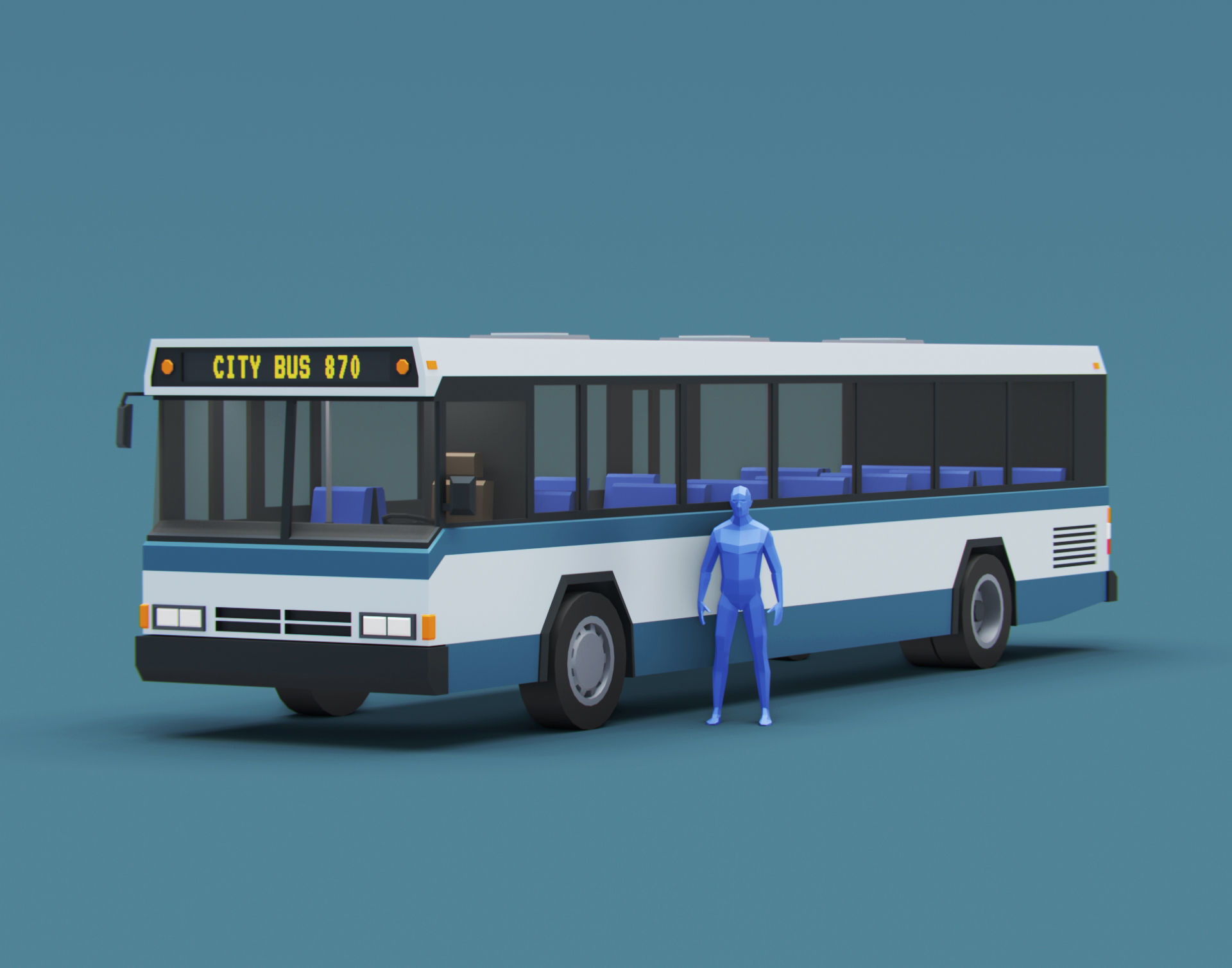 Cartoon Stylized City Bus Classic 80s Low-poly 3D model_7