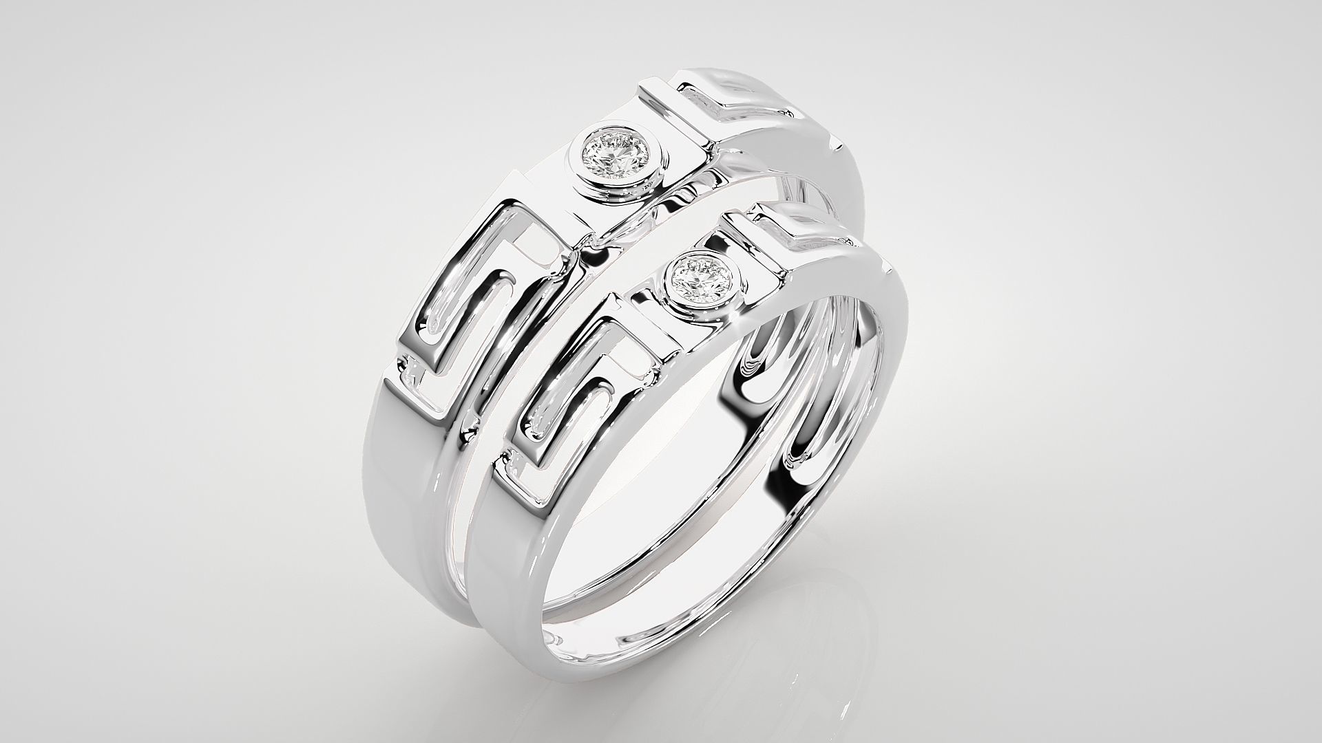 Solitaire Superman Couple Band Ring 3dm stl render detail 3D print model_8