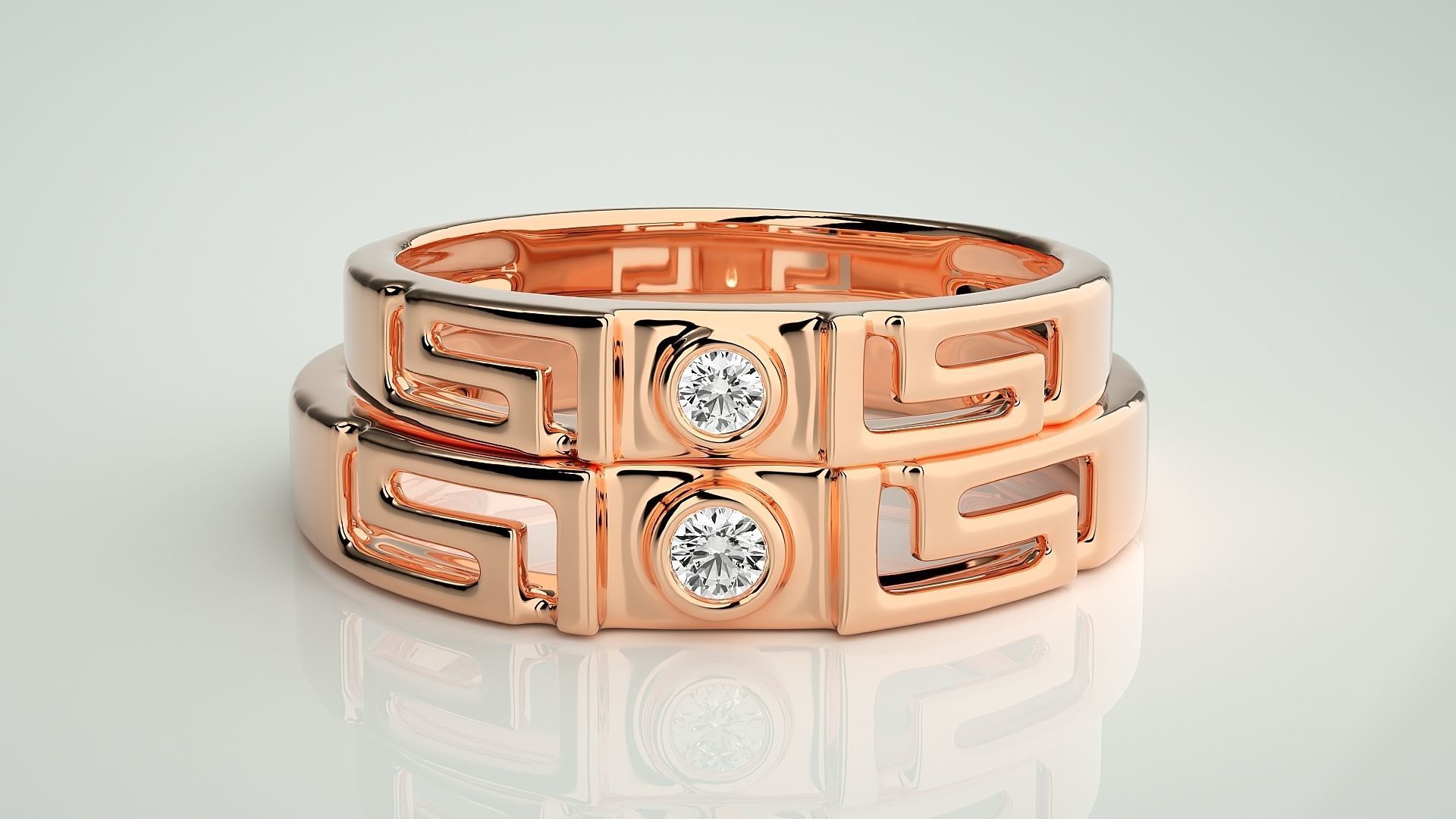 Solitaire Superman Couple Band Ring 3dm stl render detail 3D print model_2