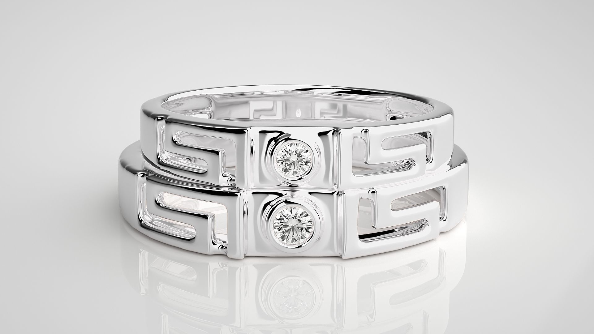 Solitaire Superman Couple Band Ring 3dm stl render detail 3D print model_7