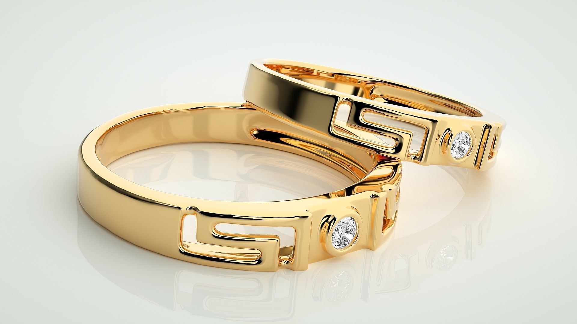 Solitaire Superman Couple Band Ring 3dm stl render detail 3D print model_10