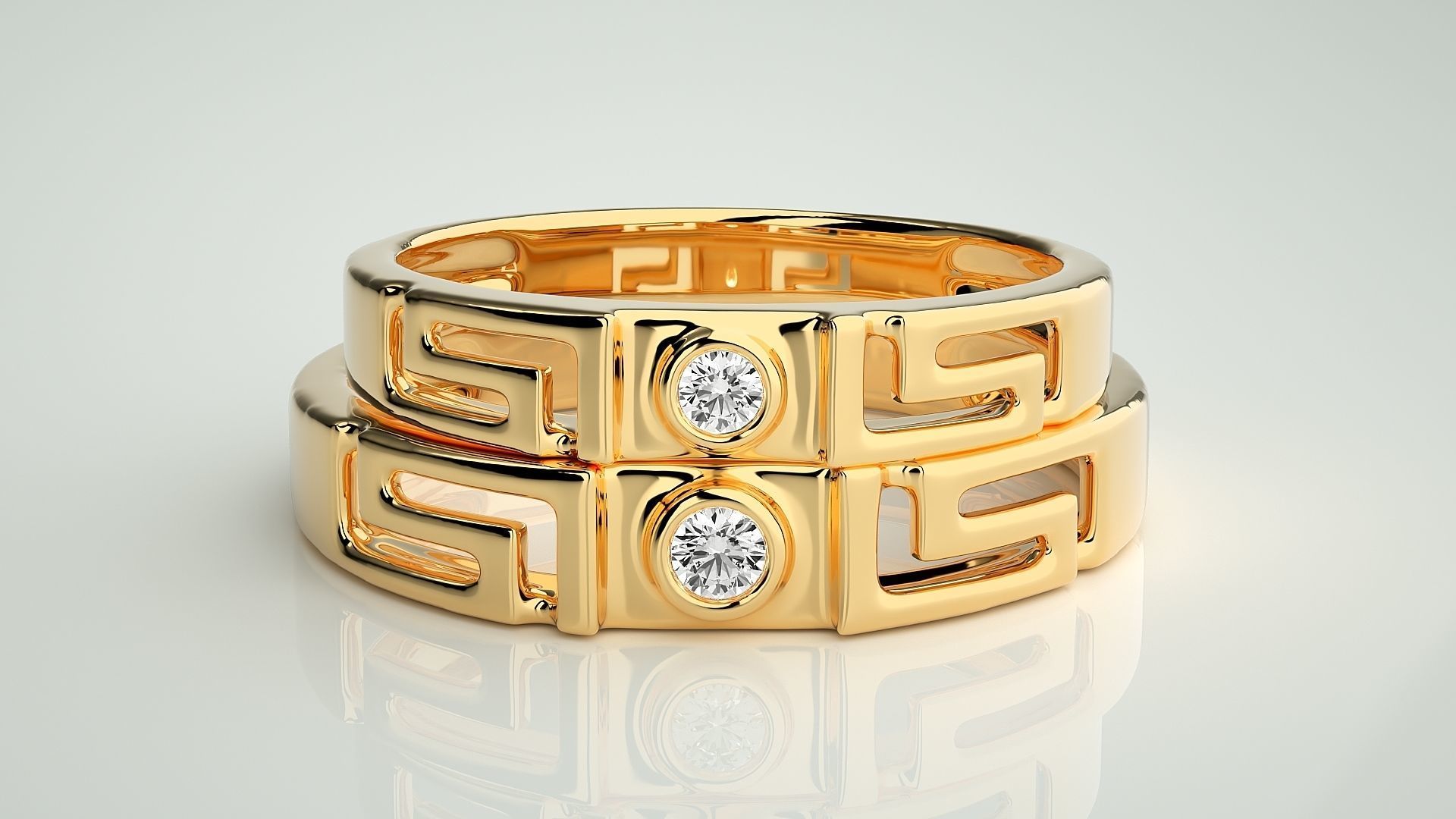 Solitaire Superman Couple Band Ring 3dm stl render detail 3D print model_11