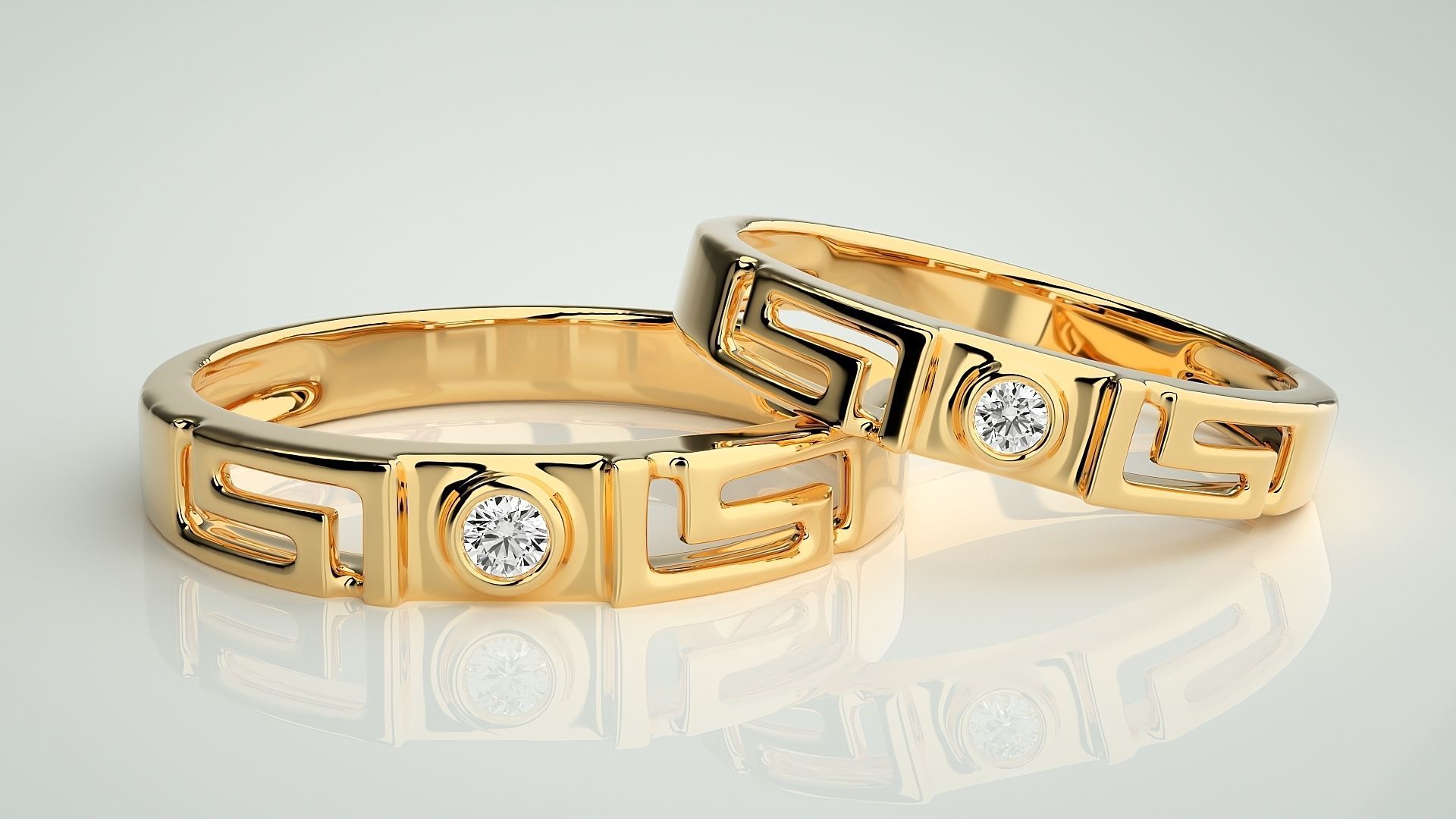 Solitaire Superman Couple Band Ring 3dm stl render detail 3D print model_9