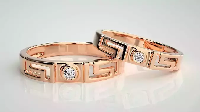 Solitaire Superman Couple Band Ring 3dm stl render detail