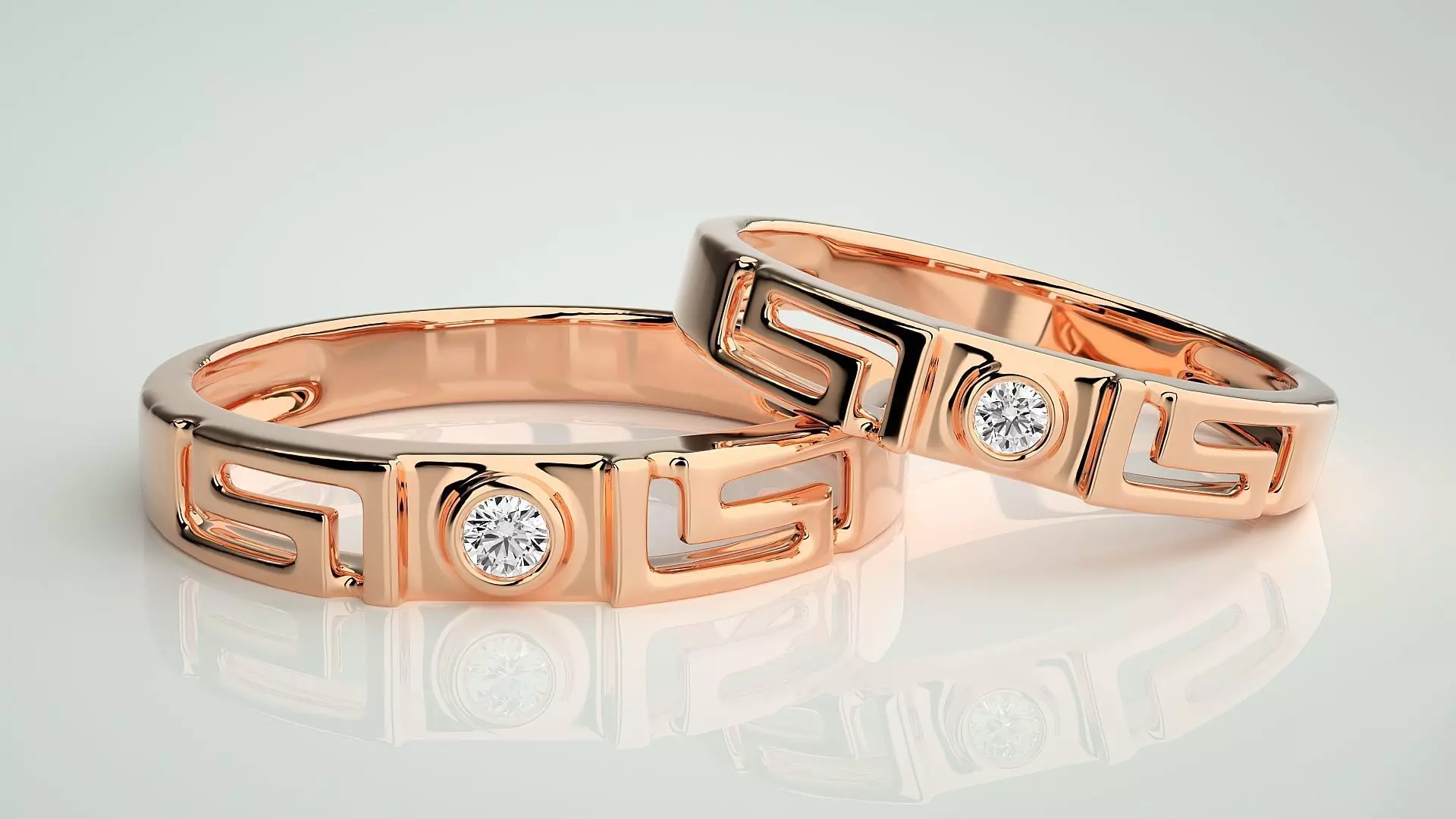 Solitaire Superman Couple Band Ring 3dm stl render detail 3D print model_0