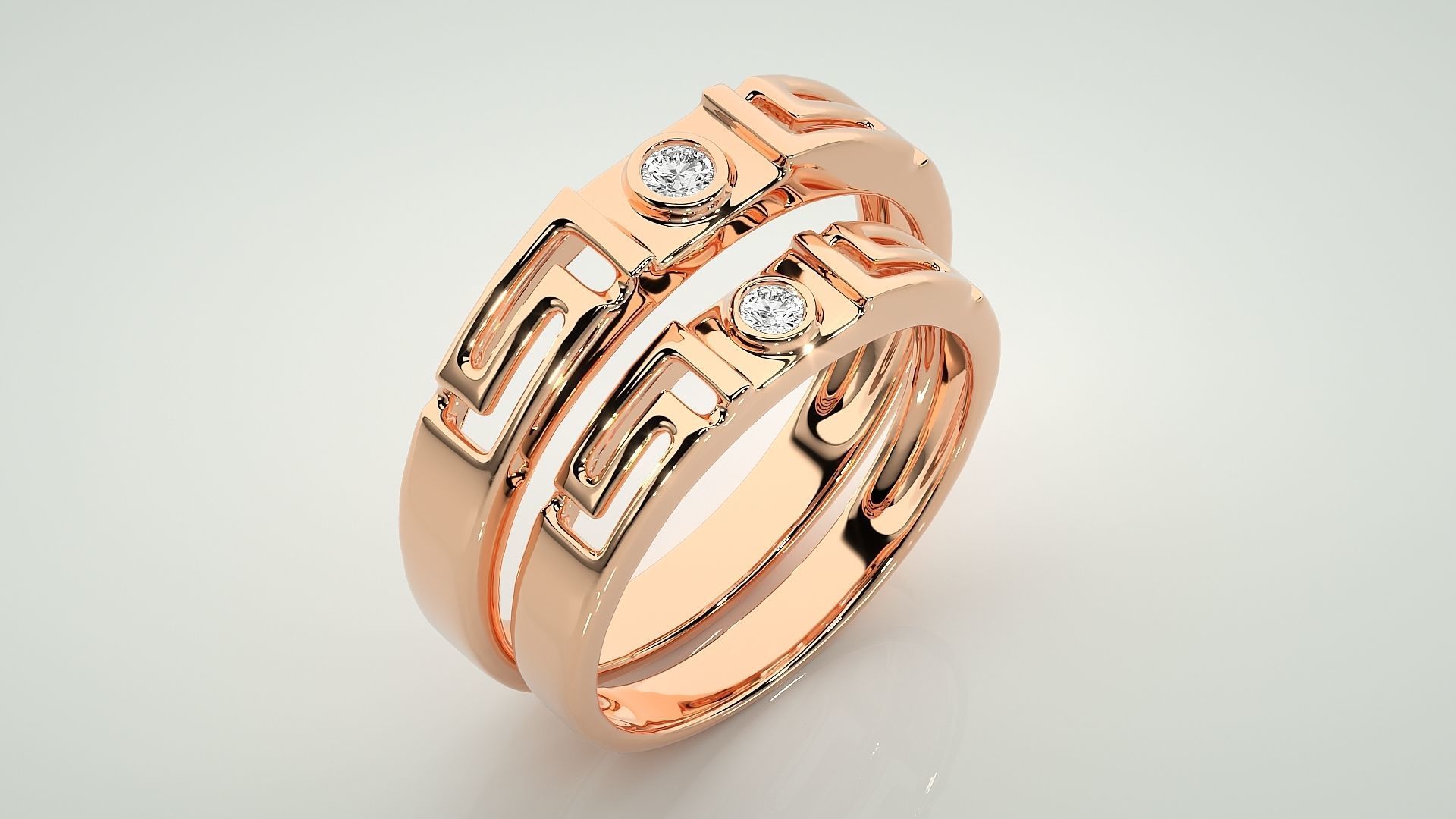 Solitaire Superman Couple Band Ring 3dm stl render detail 3D print model_4