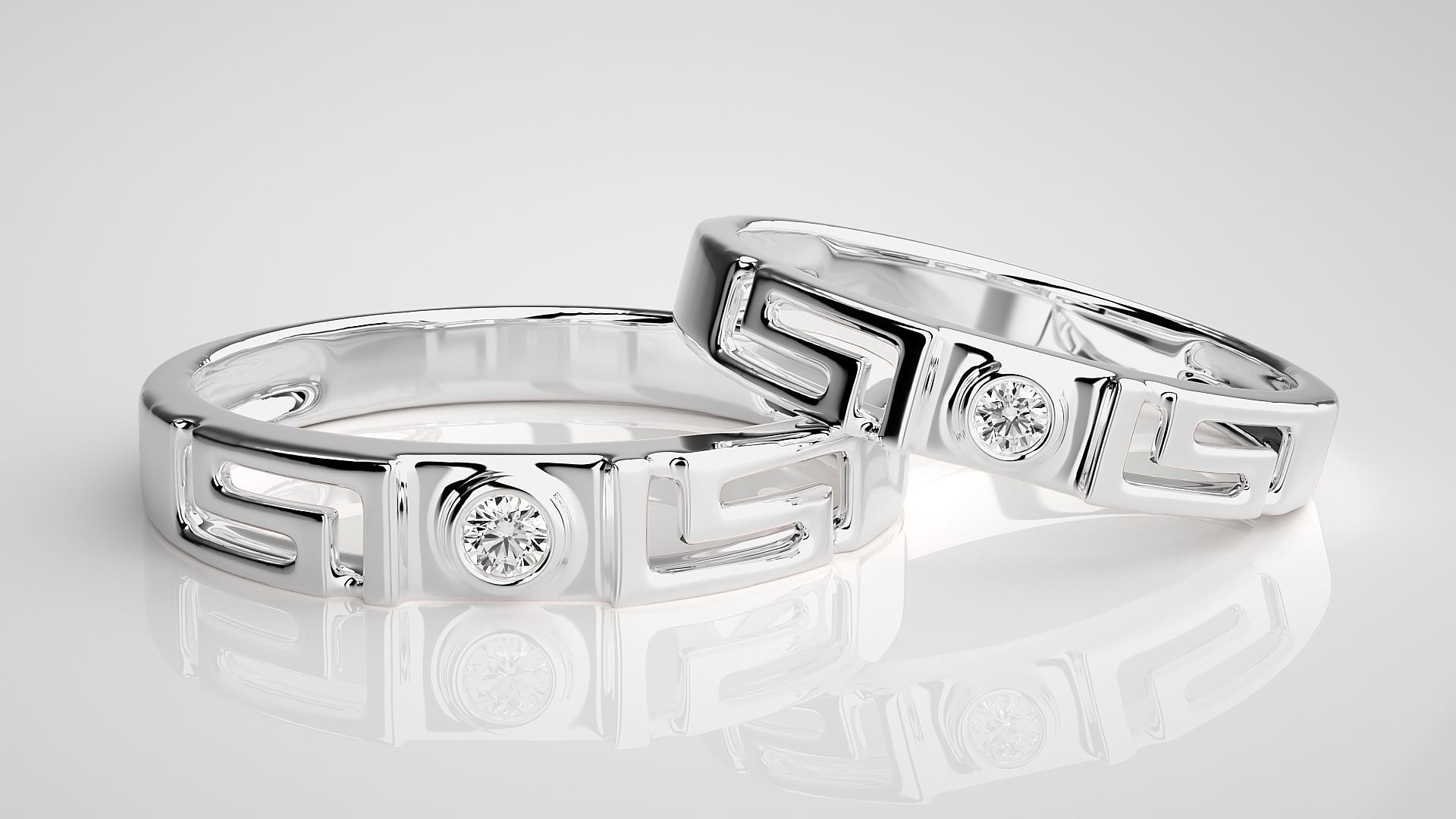 Solitaire Superman Couple Band Ring 3dm stl render detail 3D print model_5