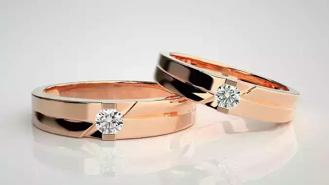 Solitaire Couple Band Ring 3dm stl render detail