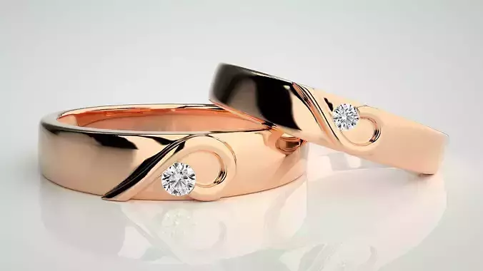 Solitaire Couple Band Ring 3dm stl render detail