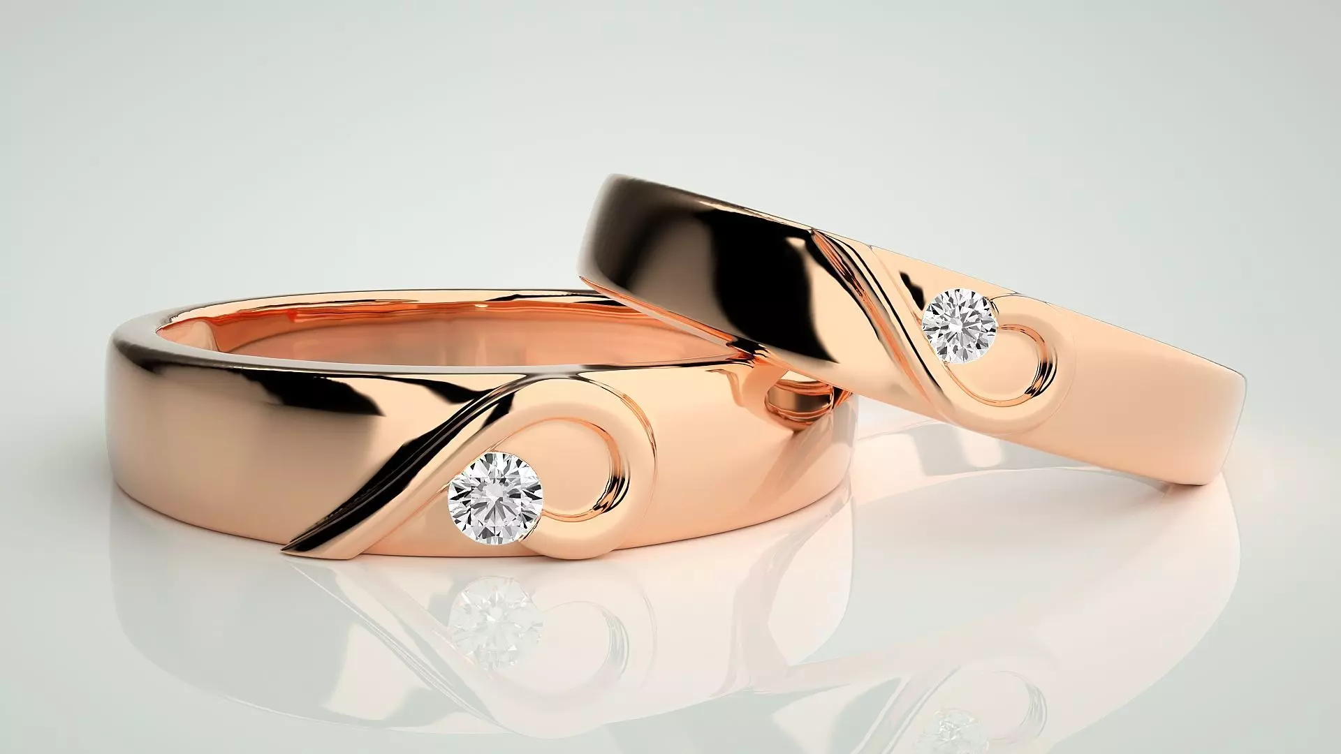 Solitaire Couple Band Ring 3dm stl render detail 3D print model