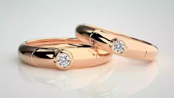 Solitaire Couple Band Ring 3dm stl render detail