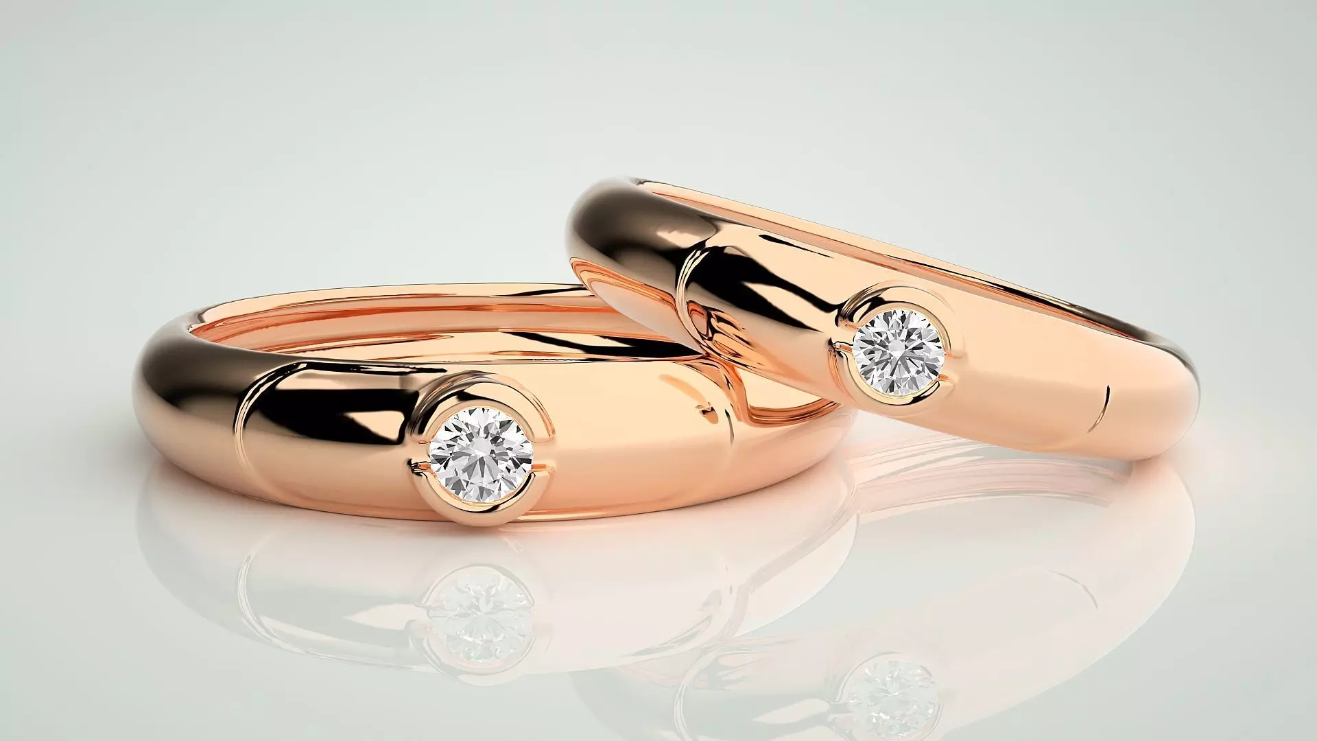 Solitaire Couple Band Ring 3dm stl render detail 3D print model