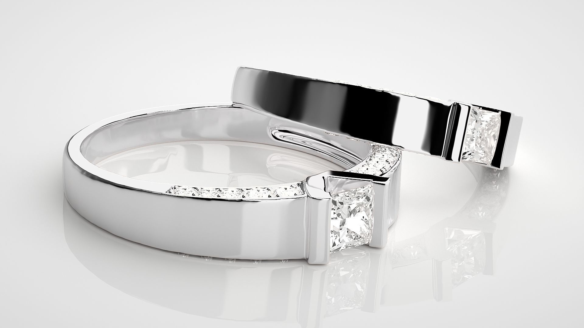 Princess Solitaire Couple Band Ring 3dm stl render detail  3D print model_6