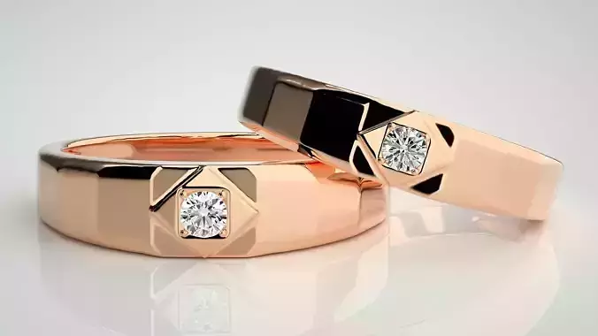 Solitaire Couple Band Ring 3dm stl render detail 