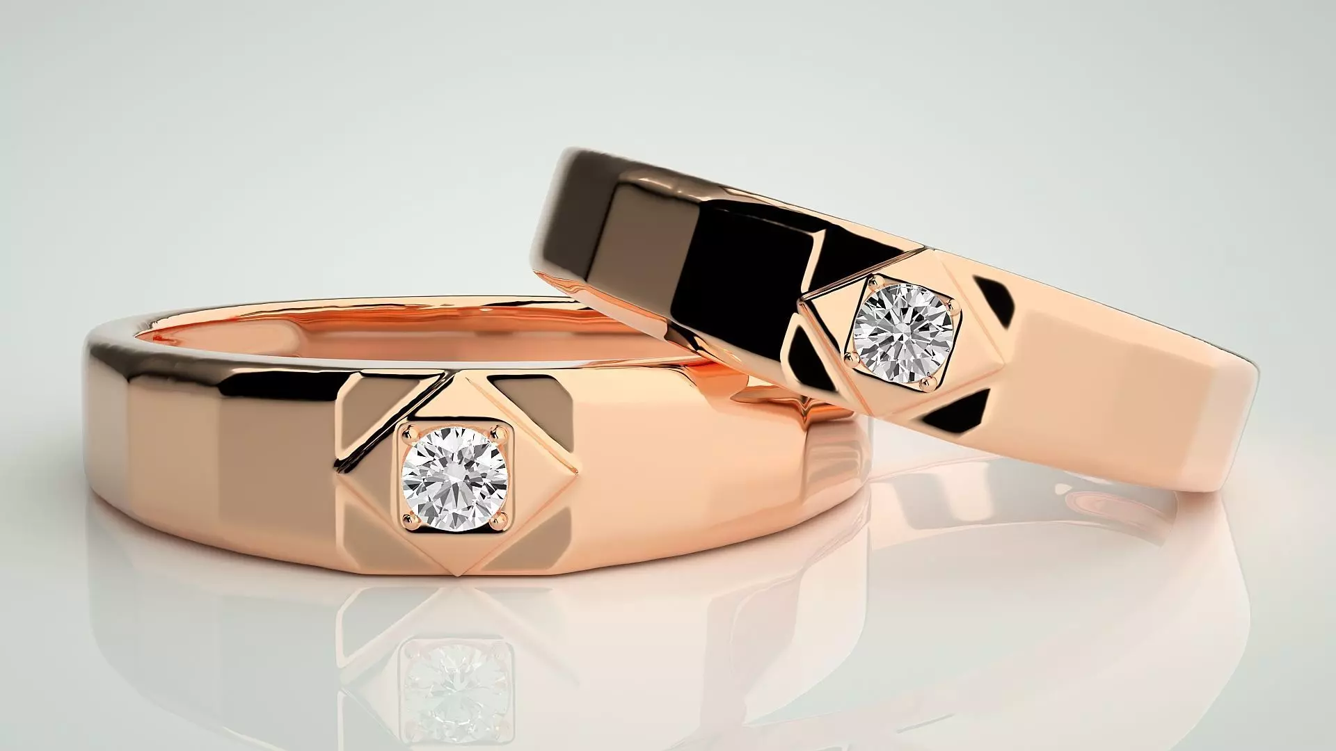 Solitaire Couple Band Ring 3dm stl render detail 3D print model