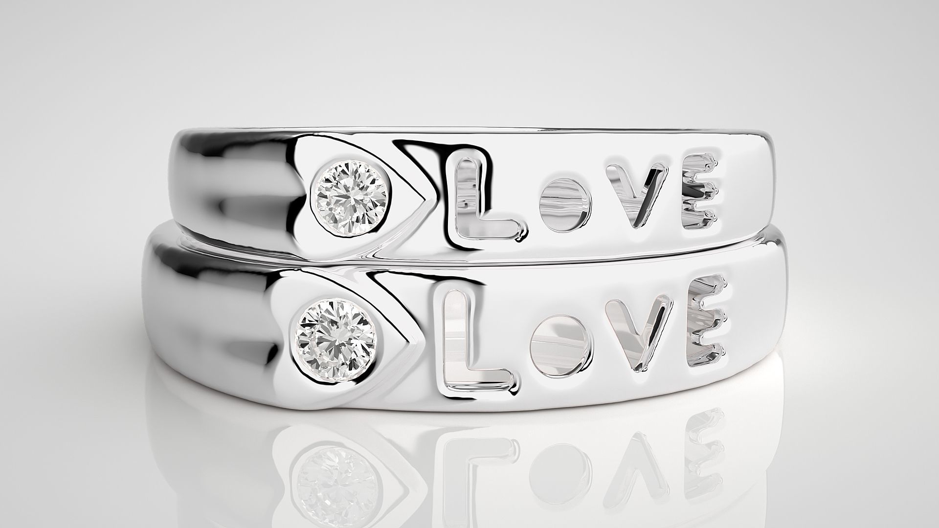 Love Valentine Heart Solitaire Couple Band Ring 3dm stl render 3D print model_7