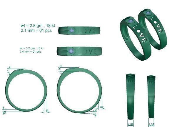 Love Valentine Heart Solitaire Couple Band Ring 3dm stl render 3D print model_3