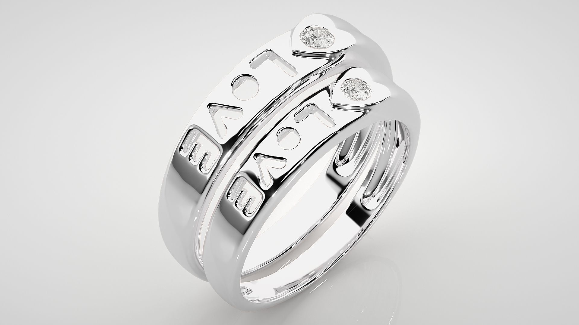 Love Valentine Heart Solitaire Couple Band Ring 3dm stl render 3D print model_8