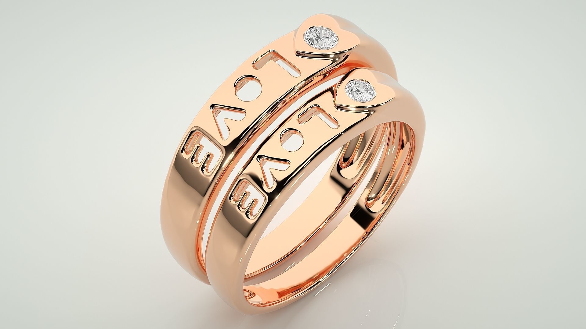 Love Valentine Heart Solitaire Couple Band Ring 3dm stl render 3D print model_4