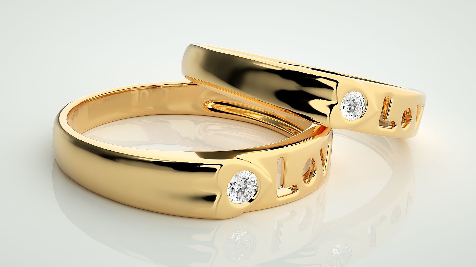 Love Valentine Heart Solitaire Couple Band Ring 3dm stl render 3D print model_10