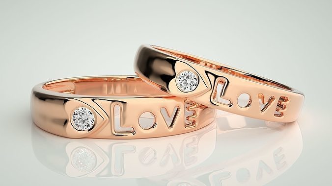 Love Valentine Heart Solitaire Couple Band Ring 3dm stl render 3D print model