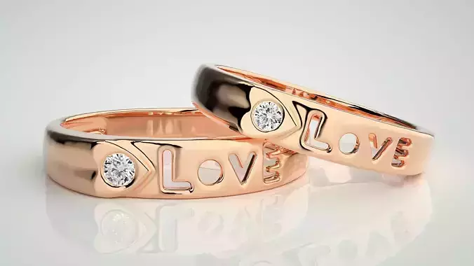 Love Valentine Heart Solitaire Couple Band Ring 3dm stl render 3D print model