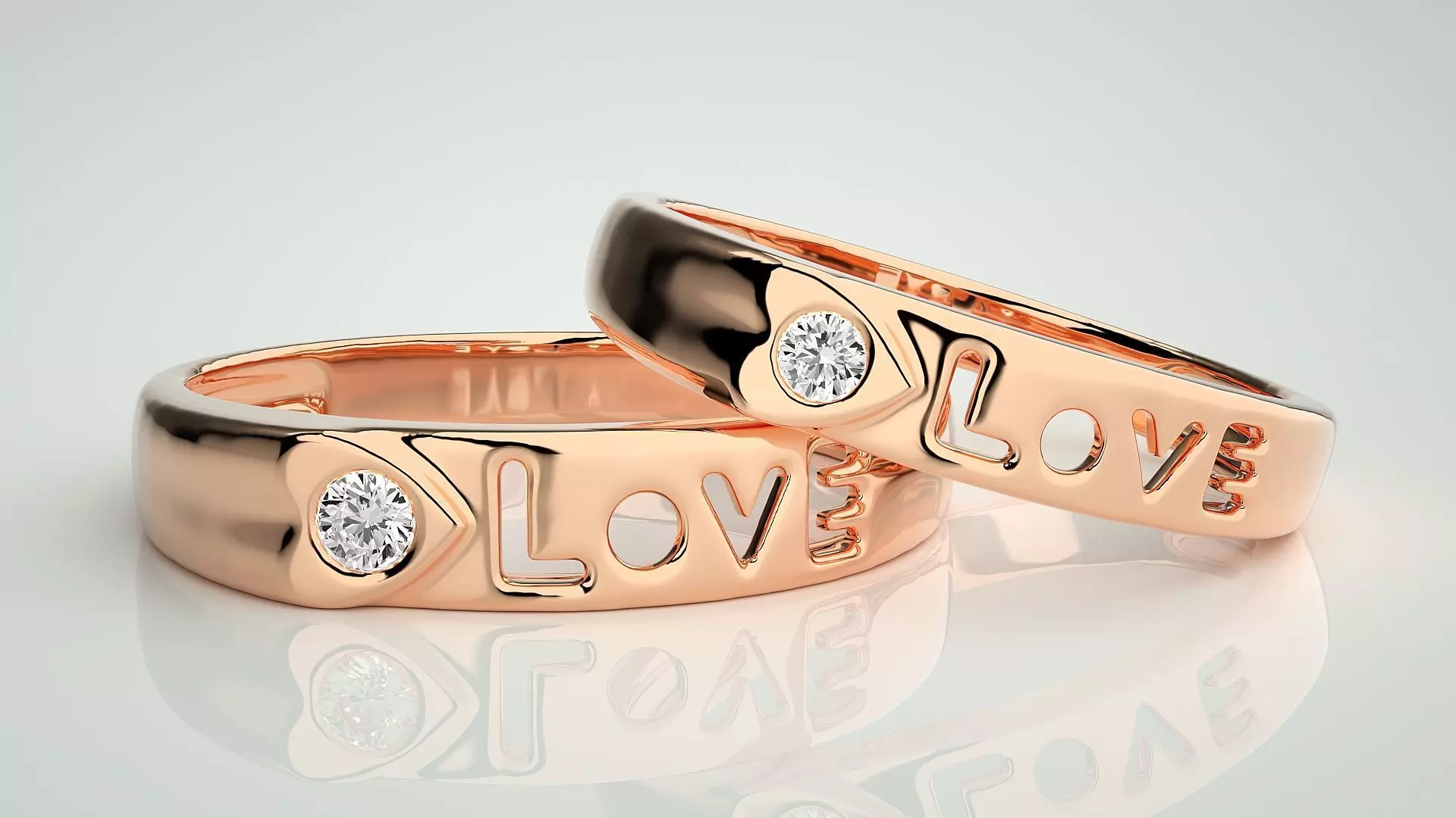 Love Valentine Heart Solitaire Couple Band Ring 3dm stl render 3D print model_0