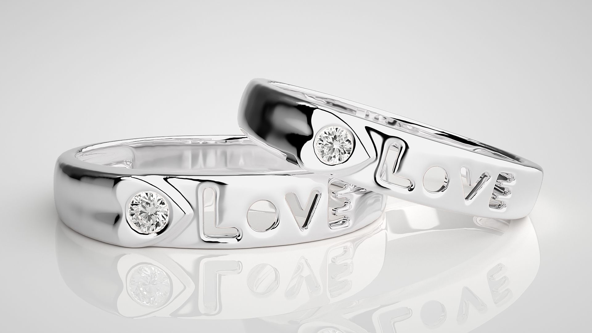 Love Valentine Heart Solitaire Couple Band Ring 3dm stl render 3D print model_5