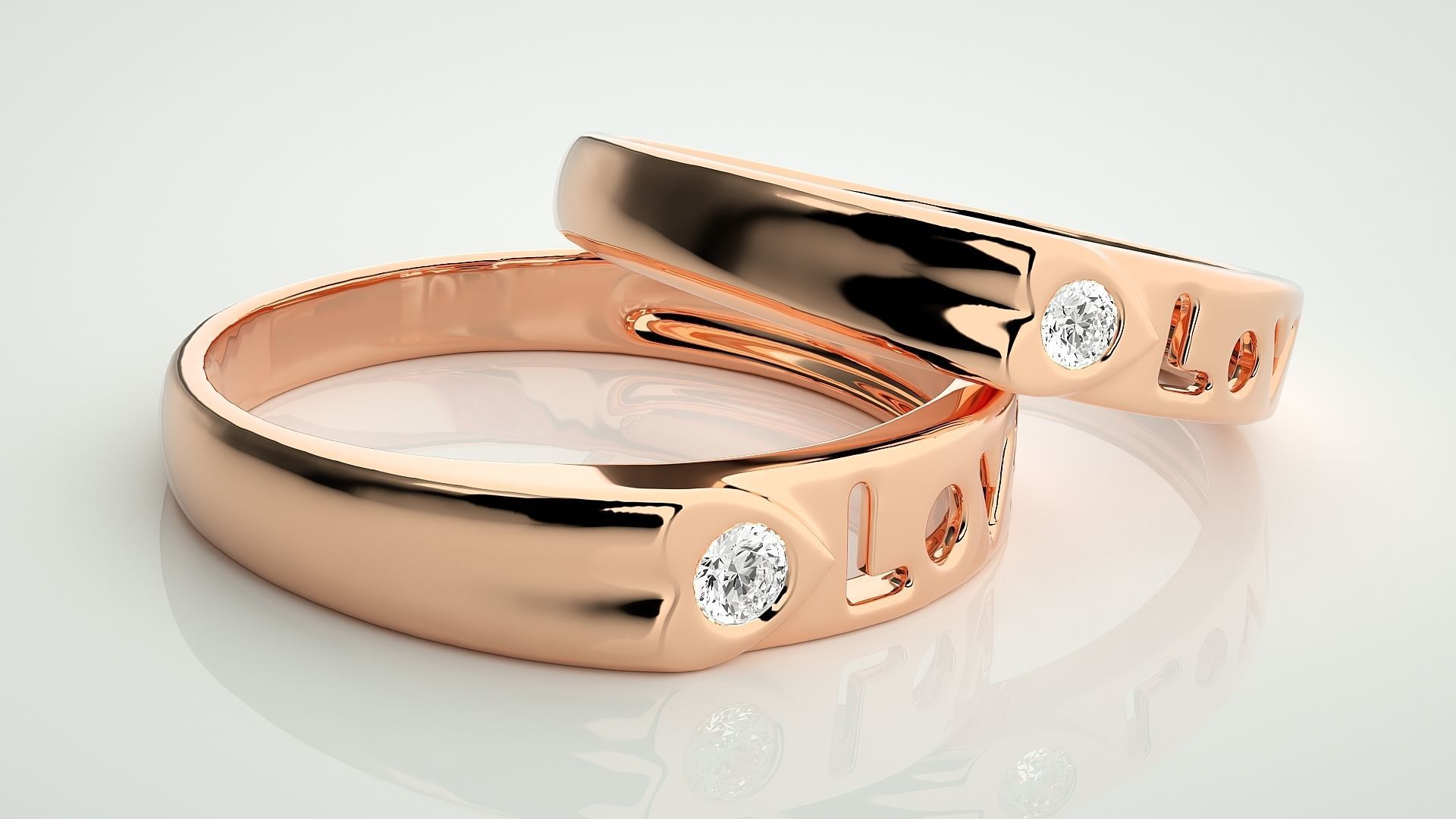 Love Valentine Heart Solitaire Couple Band Ring 3dm stl render 3D print model_1