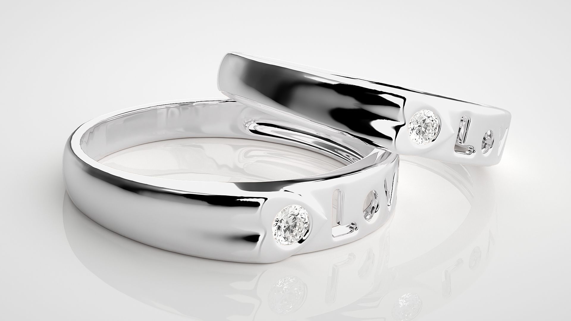 Love Valentine Heart Solitaire Couple Band Ring 3dm stl render 3D print model_6