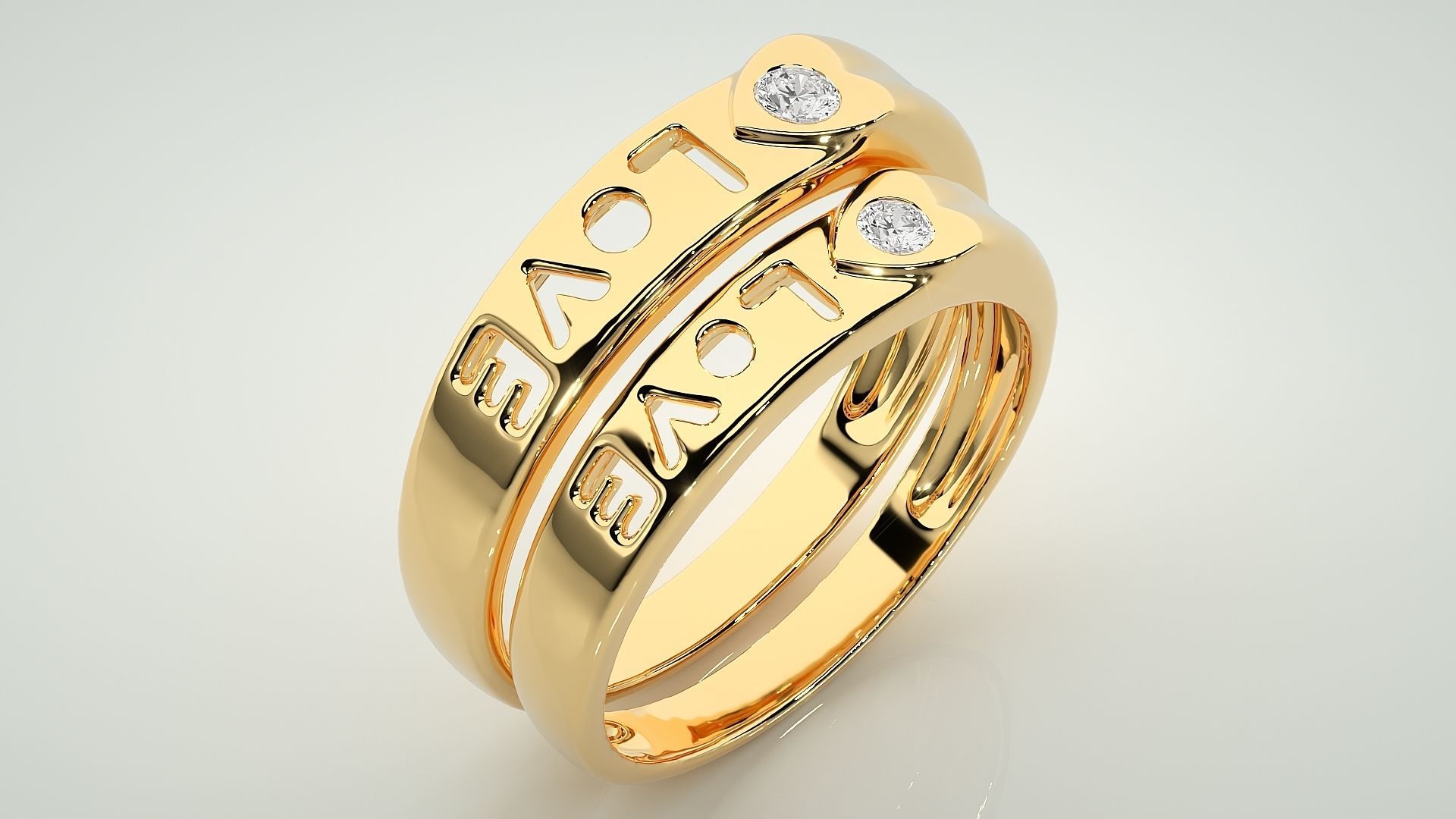 Love Valentine Heart Solitaire Couple Band Ring 3dm stl render 3D print model_12