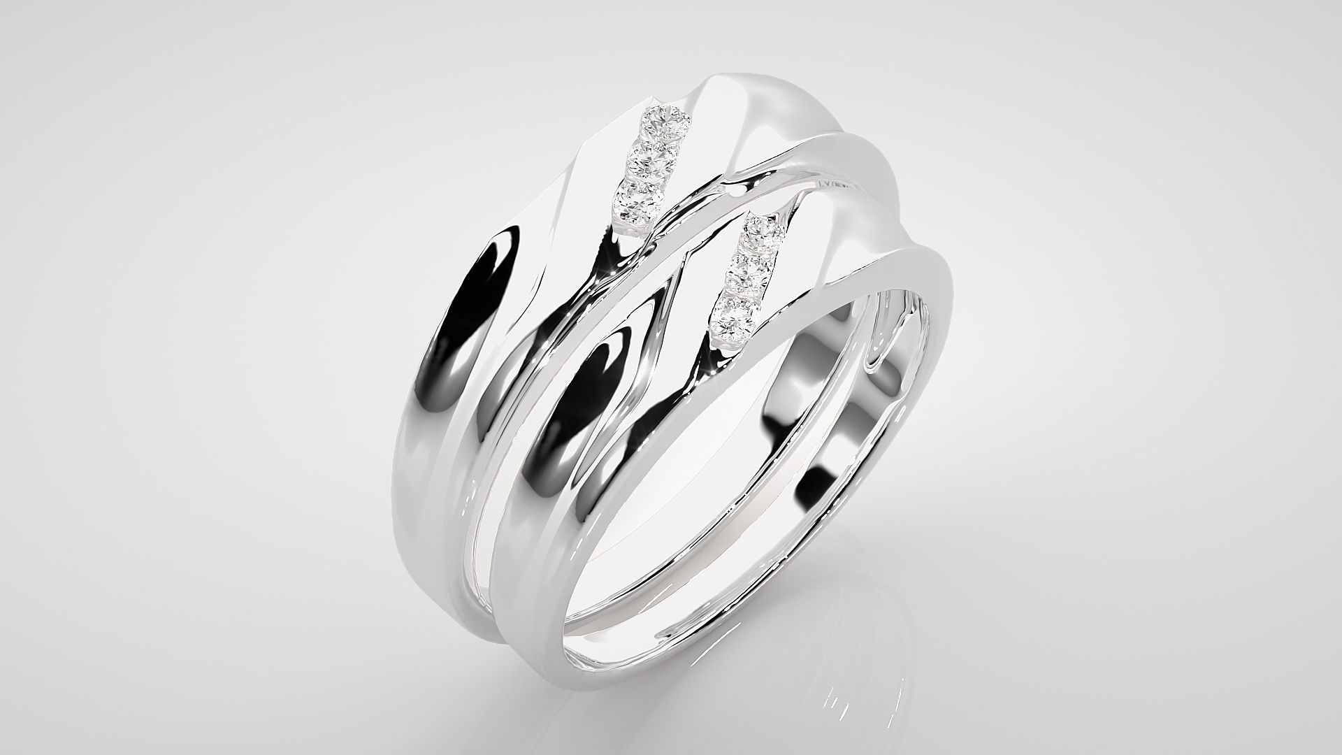 Diamond Tri-Diamond Couple Band Ring 3dm stl render detail 3D print model_8