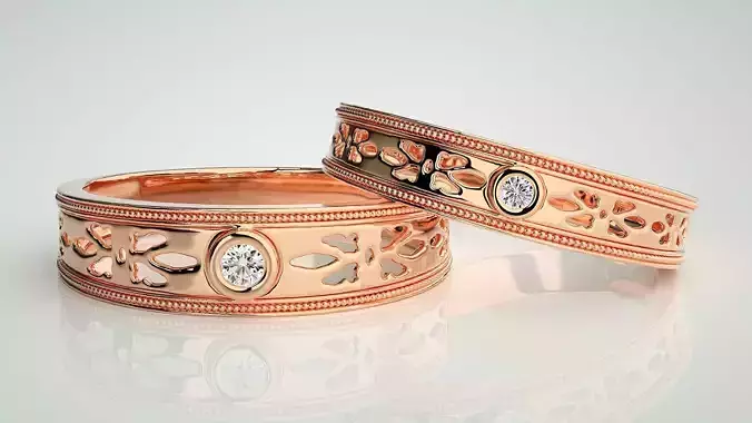 Solitaire Mesh Couple Band Ring 3dm stl render detail 