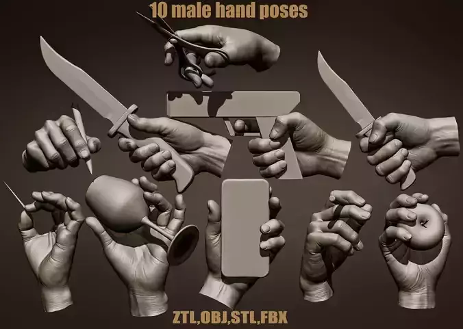 10 Male hands 3D model