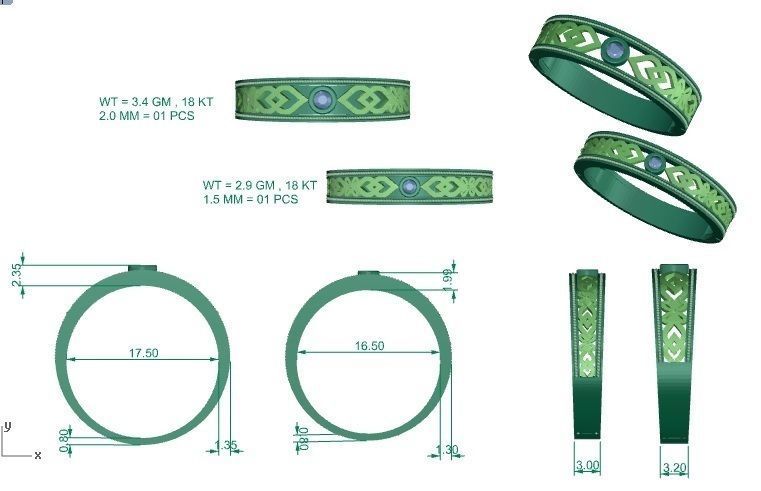 Solitaire Mesh Couple Band Ring 3dm stl render detail 3D print model_3